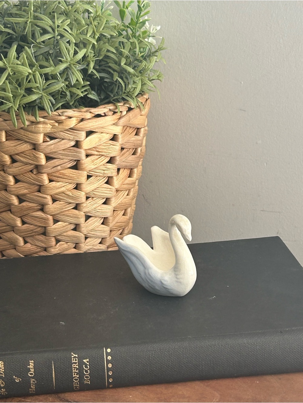Tiny White Blue Swan Cake Topper Figurine Bird Vintage Wedding